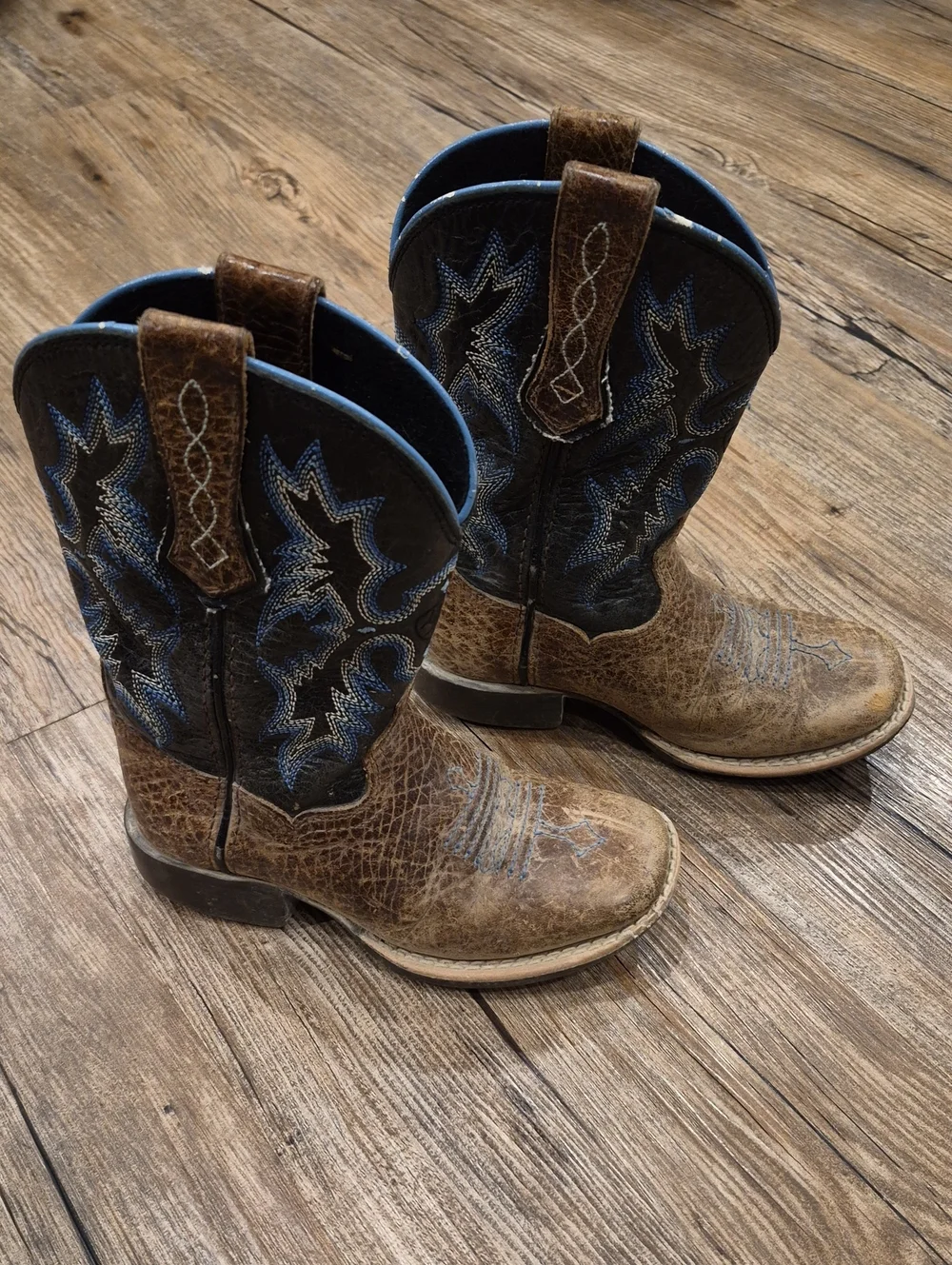 Ariat Brown and Dark Blue Kids Western Boots